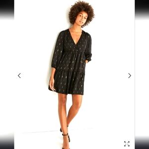 NWT Madewell Metallic Jacquard Faux-Wrap Tiered Mini Dress Size XS